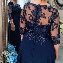Load image into Gallery viewer, Navy Blue Mother of the Bride Dress for Wedding Chiffon Lace Appliques Long Formal Dress 3/4 Sleeves