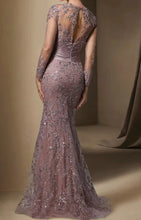 Load image into Gallery viewer, Mermaid Mother of the Bride Dresses Sequin Lace Wedding Guest Dress O Neck Tulle Formal Dress Long Sleeves