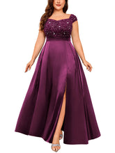 Load image into Gallery viewer, Navy Blue Sparkly Sequins A Line Plus Size Mother of the Bride Dress Cap Sleeves