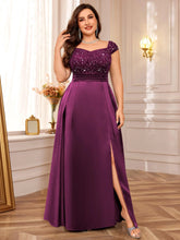 Load image into Gallery viewer, Navy Blue Sparkly Sequins A Line Plus Size Mother of the Bride Dress Cap Sleeves