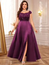 Load image into Gallery viewer, Navy Blue Sparkly Sequins A Line Plus Size Mother of the Bride Dress Cap Sleeves