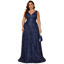 Load image into Gallery viewer, Burgundy V Neck A Line Plus Size Mother of the Bride Dress with Sequin Appliques