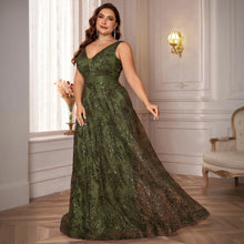 Load image into Gallery viewer, Burgundy V Neck A Line Plus Size Mother of the Bride Dress with Sequin Appliques