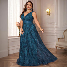 Load image into Gallery viewer, Burgundy V Neck A Line Plus Size Mother of the Bride Dress with Sequin Appliques