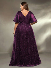 Load image into Gallery viewer, Dark Green V Neck A Line Embroidered Lace Mother of the Bride Dress with Flutter Sleeve