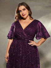 Load image into Gallery viewer, Dark Green V Neck A Line Embroidered Lace Mother of the Bride Dress with Flutter Sleeve