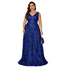 Load image into Gallery viewer, Burgundy V Neck A Line Plus Size Mother of the Bride Dress with Sequin Appliques