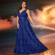 Load image into Gallery viewer, Burgundy V Neck A Line Plus Size Mother of the Bride Dress with Sequin Appliques