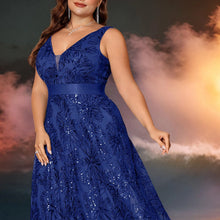 Load image into Gallery viewer, Burgundy V Neck A Line Plus Size Mother of the Bride Dress with Sequin Appliques