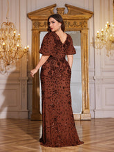 Load image into Gallery viewer, Teal Mermaid Plus Size V Neck Mother of the Bride Dress with Sequins