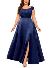 Load image into Gallery viewer, Navy Blue Sparkly Sequins A Line Plus Size Mother of the Bride Dress Cap Sleeves