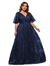 Load image into Gallery viewer, Dark Green V Neck A Line Embroidered Lace Mother of the Bride Dress with Flutter Sleeve