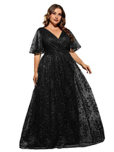 Load image into Gallery viewer, Dark Green V Neck A Line Embroidered Lace Mother of the Bride Dress with Flutter Sleeve