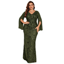 Load image into Gallery viewer, Burgundy Mermaid Plus Size V Neck Mother of the Bride Dress with Sequin Lace