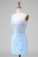 Load image into Gallery viewer, Sparkly Sequins Lilac Corset Short Homecoming Dress with Embroidery