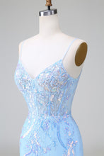 Load image into Gallery viewer, Sparkly Sequins Lilac Corset Short Homecoming Dress with Embroidery