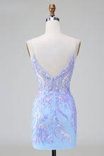 Load image into Gallery viewer, Sparkly Sequins Lilac Corset Short Homecoming Dress with Embroidery