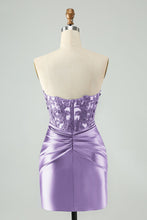 Load image into Gallery viewer, Navy Sparkly Strapless Tight Hollow Out Homecoming Dress with Slit