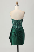 Load image into Gallery viewer, Sparkly Sequins Dark Green Strapless Corset Bodycon Homecoming Dress with Streamer