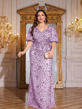 Load image into Gallery viewer, Teal Mermaid Plus Size V Neck Mother of the Bride Dress with Sequins