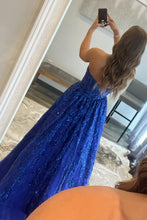 Load image into Gallery viewer, A-line Strapless Sequined Lace Long Prom Dress with Pockets