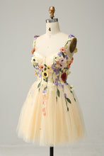Load image into Gallery viewer, Light Green Spaghetti Straps A Line Short Homecoming Dress with 3D Appliques
