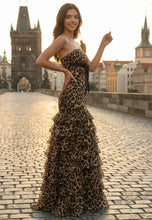 Load image into Gallery viewer, leopard print Sleeveless Strapless Ruffles Mermaid Prom Dress