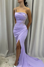 Load image into Gallery viewer, One Shoulder Long Satin Mermaid Prom Dress with Split Front