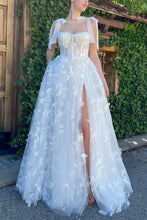 Load image into Gallery viewer, A-Line Empire-Waist Lace High Slit Floral Sleeveless Long Prom Formal Dress with Pockets