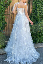 Load image into Gallery viewer, A-Line Empire-Waist Lace High Slit Floral Sleeveless Long Prom Formal Dress with Pockets