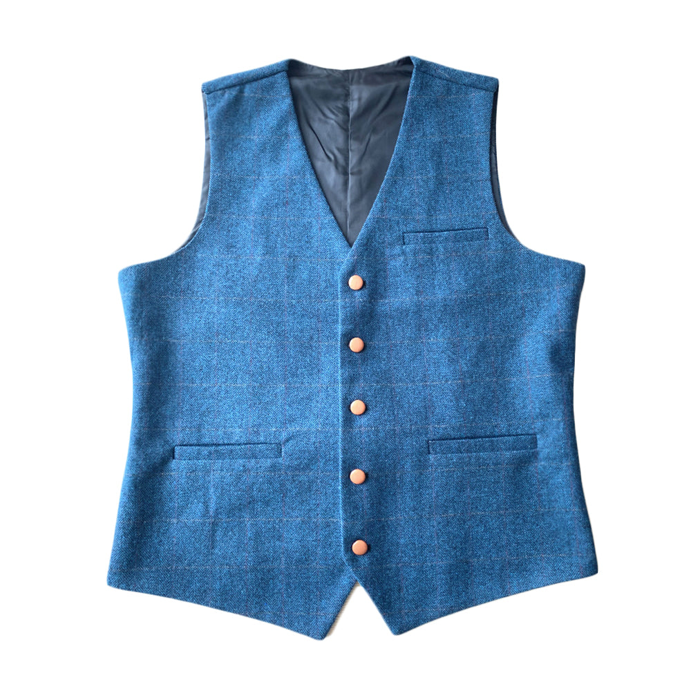 Blue Plaid Men's Vest for Groomsmen Wedding Party Formal Casual Waistcoat