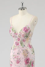 Load image into Gallery viewer, Mermaid Backless Spaghetti Straps Sleeveless Sweep Train Sequins Prom Dresses