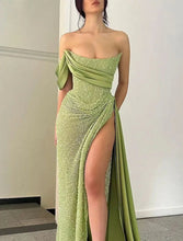 Load image into Gallery viewer, Sparkle & Shine Dress Formal Wedding Court Train Sleeveless Strapless Satin With Sequin Slit Mermaid Prom dresses 2026