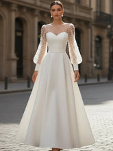 Load image into Gallery viewer, Elegant White Pearl Embellished Long Sleeves A-Line Dress