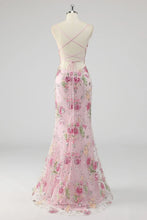 Load image into Gallery viewer, Mermaid Backless Spaghetti Straps Sleeveless Sweep Train Sequins Prom Dresses