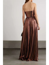 Load image into Gallery viewer, Cocktail Party Wedding Reception Floor Length Sleeveless Strapless Polyester Sexy Evening Gown A Line Prom Dress With Ruched Slit