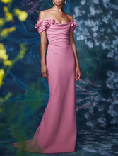 Load image into Gallery viewer, Mermaid Evening Gown Formal Wedding Guest Sweep Train Off The Shoulder Satin Prom Dress With Ruched Pure Color 2026
