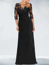 Load image into Gallery viewer, Length 3/4 Sleeve Jewel Neck Satin Fall Floor Mermaid Evening Gown Black Prom Dress With Beading Lace Appliques 2026