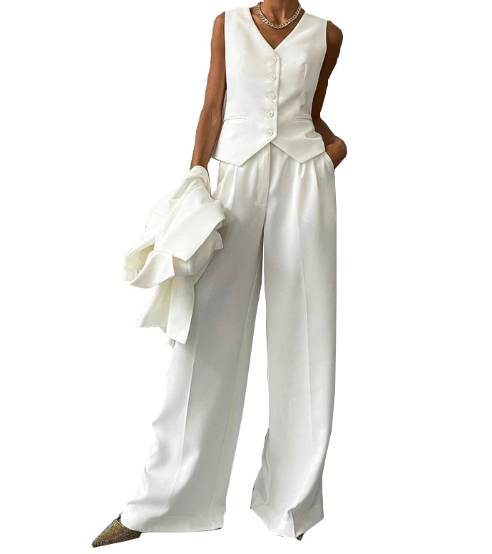 White Women's Elegant Pants Vest 2023 Formal Business Casual Suit Sets
