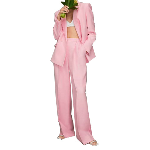 Pink Women's Suits 2 Pieces Blazer Pants 2023 Business Solid Color Casual Suit Sets