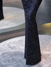 Load image into Gallery viewer, Black Dress Evening Gown Floor Length Long Sleeve High Neck Sequined Sparkle Mermaid Prom Dress