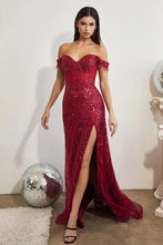 Load image into Gallery viewer, Ornate Off Shoulder Beaded Mermaid Prom Dress With Slit