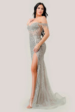 Load image into Gallery viewer, Ornate Off Shoulder Beaded Mermaid Prom Dress With Slit