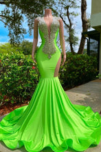 Load image into Gallery viewer, Orange Black Girl Prom Dress 2024 Plunging Neck Sleeveless Satin

