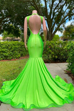 Load image into Gallery viewer, Orange Black Girl Prom Dress 2024 Plunging Neck Sleeveless Satin
