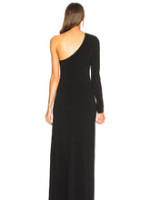 Load image into Gallery viewer, One Shoulder Black Long Evening with High Slit Black Velvet Formal Prom Dress