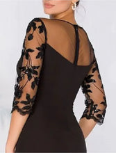 Load image into Gallery viewer, Length 3/4 Sleeve Jewel Neck Satin Fall Floor Mermaid Evening Gown Black Prom Dress With Beading Lace Appliques 2026