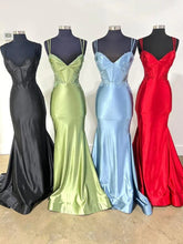 Load image into Gallery viewer, Double Straps Appliques Mermaid Satin Prom Dress