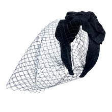 Load image into Gallery viewer, Headband Veil for Girls White/Black Netting Rose Velvet Plicated