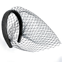 Load image into Gallery viewer, Black Headband Veil for Brides Netting Wide with Crystals